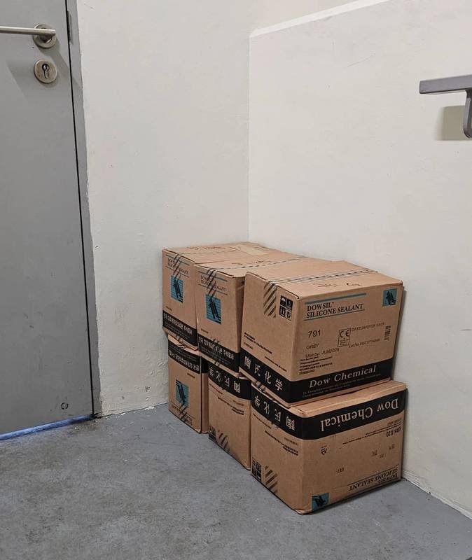Specified façade silicone sealant materials staged for Skyline Rope Tech seepage repair in Singapore